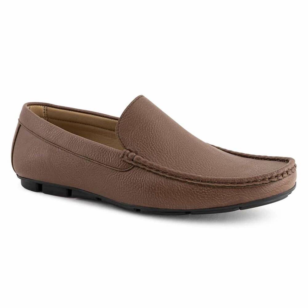 NEW FERRATO men's leather slip-on loafer in dark brown